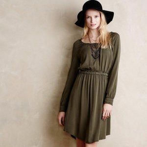 HOLDING HORSES 12 Ocala Moss Olive Green Shirt Dress Tattered Edging